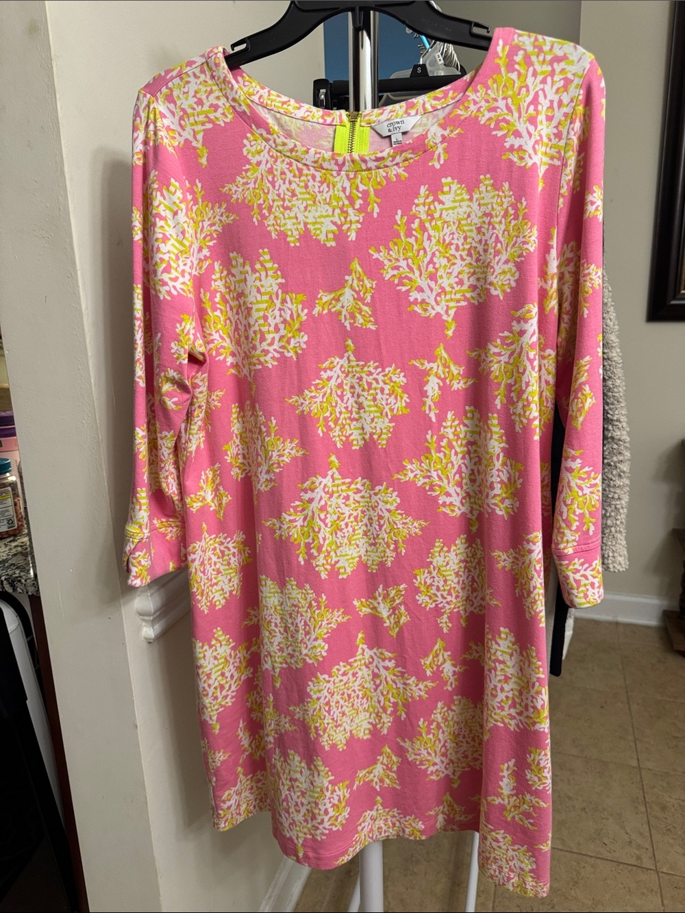 Crown and Ivy Brand  Pink and Yellow Floral Long-Sleeve Shift Dress